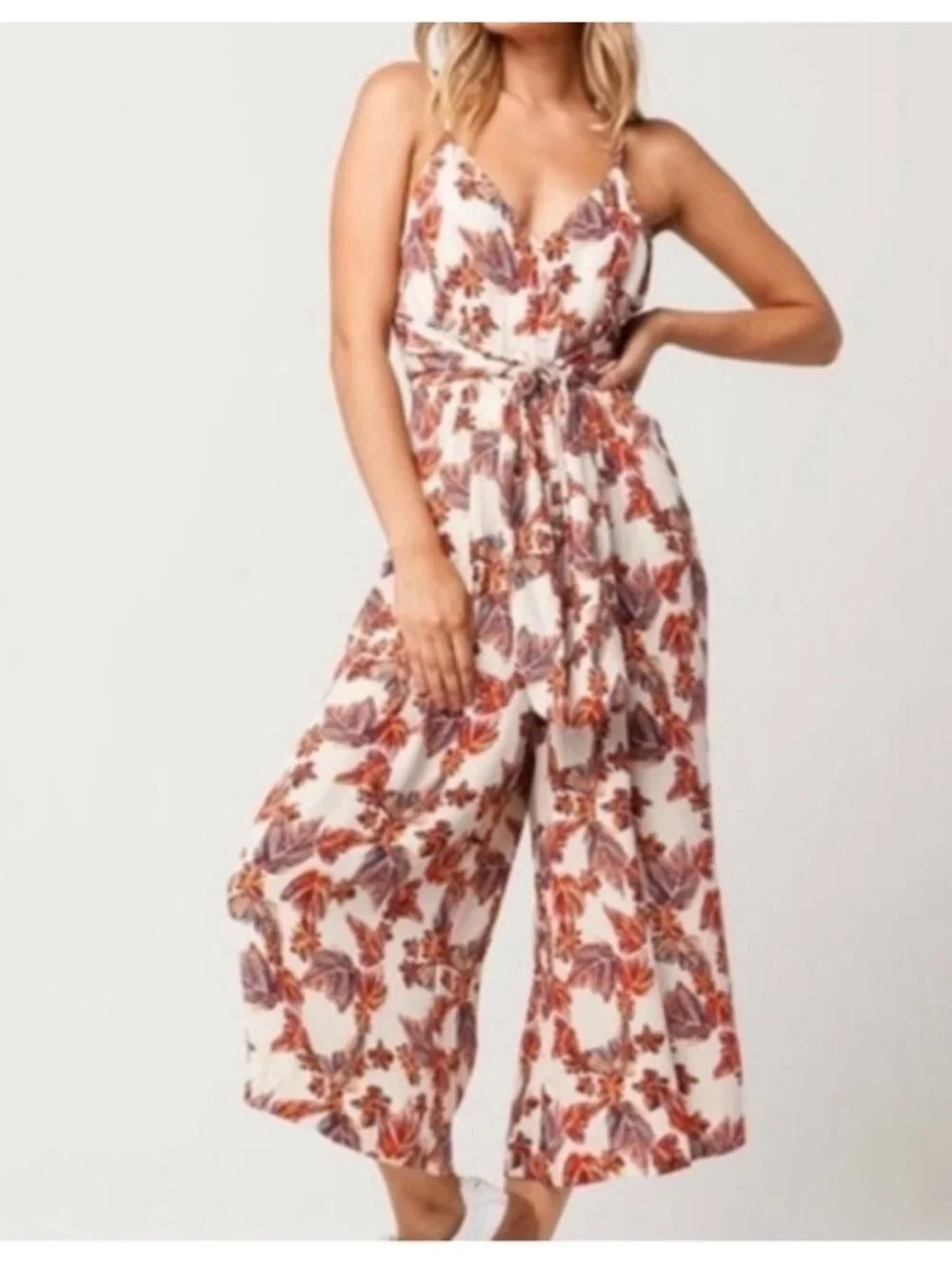 Free People Hot Tropics Floral Cropped Wide Leg Jumpsuit 2